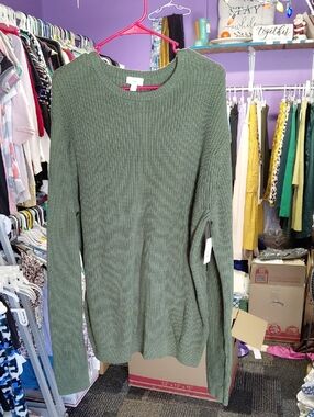 dip Olive Green Ribbed Crewneck Sweater
